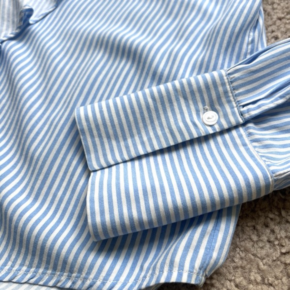 RENUAR Woman Long Sleeves Button Down Striped Shirt With Ruffles Cotton‎ Size L - Picture 7 of 8